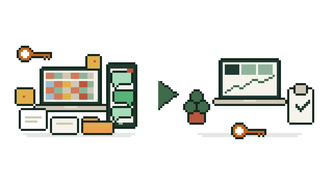 Links een chaotisch Excelblad met fouten, rechts een rustig keepr-dashboard