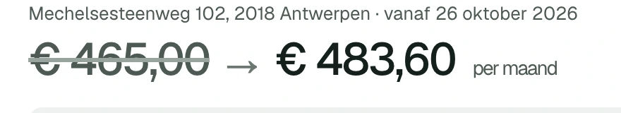 Indexering in keepr: de huur gaat van 465 naar 483,60 euro per maand vanaf 26 oktober 2026